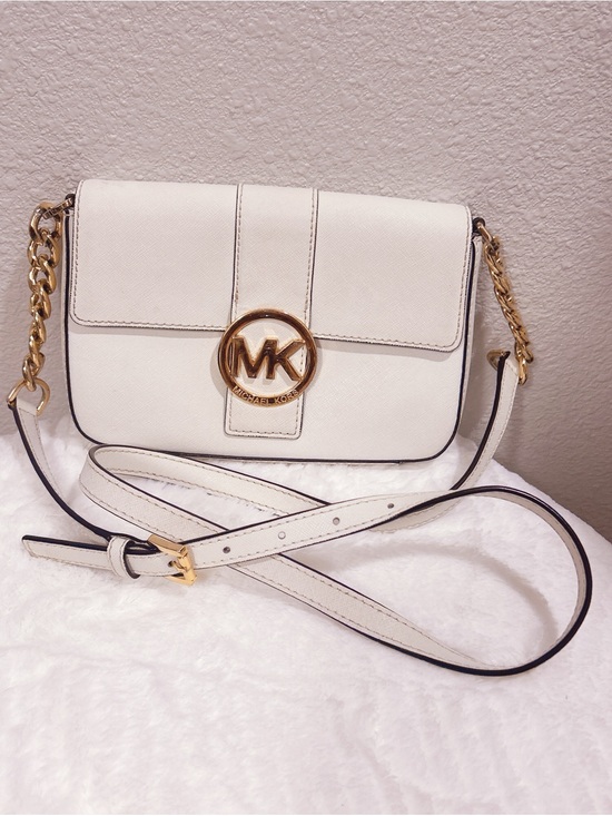 Michael Kors Handbags - Michael Kors Off White Saffiano Crossbody with Gold MK Hardware Accent